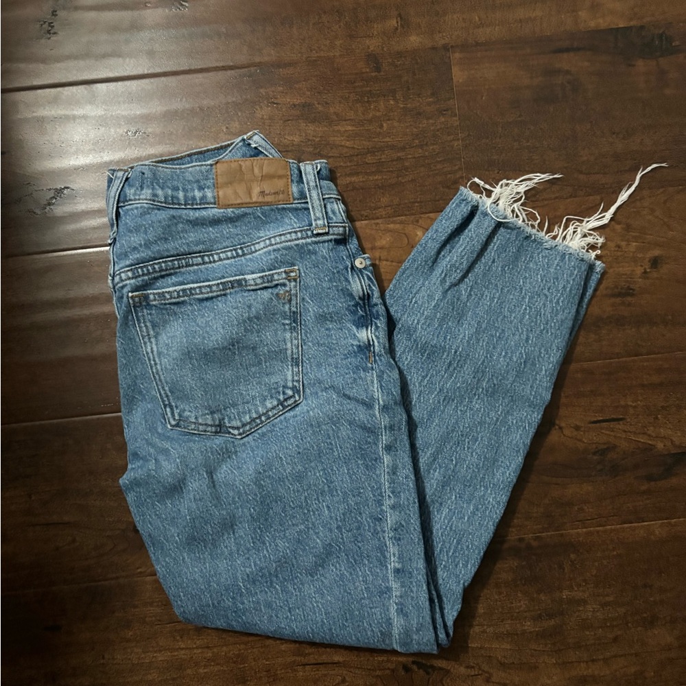 Madewell Blue Straight Jeans with Distressed Hem